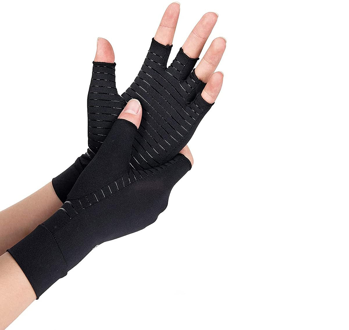 Curvear Fingerless Compression Gloves for Arthritis, Adjustable Wrist Strap, Copper, Men and Women, Oto, 1 Pair