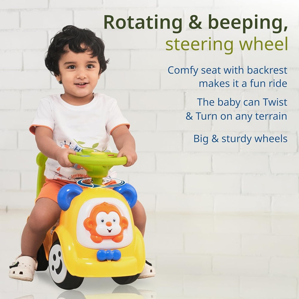Curvear Sunny Ride on & Car for Kids with Music & Horn Steering, Push Car for Baby with Backrest, Safety Guard, Under Seat Storage & Big Wheels, Ride on for Kids 1 to 3 Years.