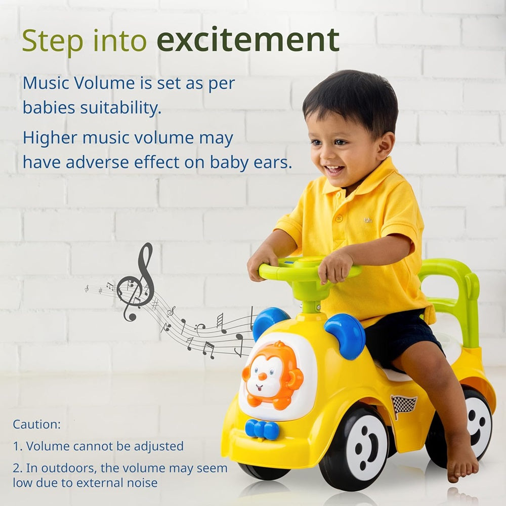 Curvear Sunny Ride on & Car for Kids with Music & Horn Steering, Push Car for Baby with Backrest, Safety Guard, Under Seat Storage & Big Wheels, Ride on for Kids 1 to 3 Years.