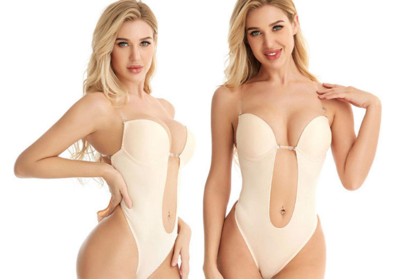 Curvear®️Strapless Backless Bras for Women Bodysuit, Seamless Plunge Shapewear, Clear Body Shaper Bra for Women Party Wedding
