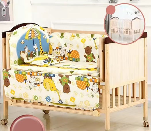 Baby Crib - 108×64×89cm Solid Wood Cradle, Large Splicing Bed, Multifunctional Newborn BB Cot with Safety Design