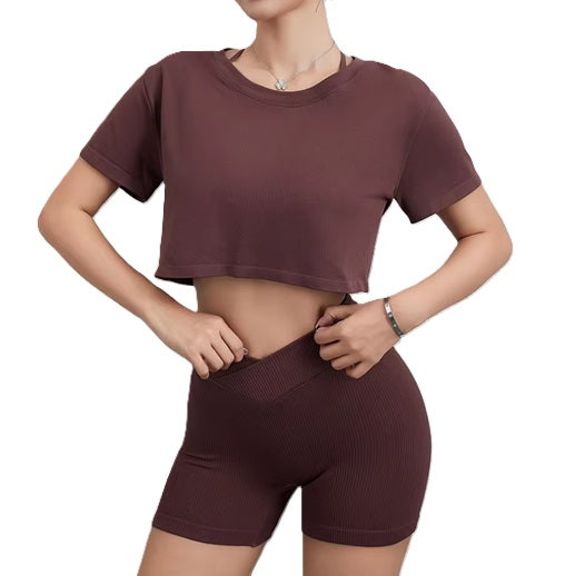 Women' Multicolor Short Sleeve Cropped Workout Top – Breathable Activewear T-Shirt