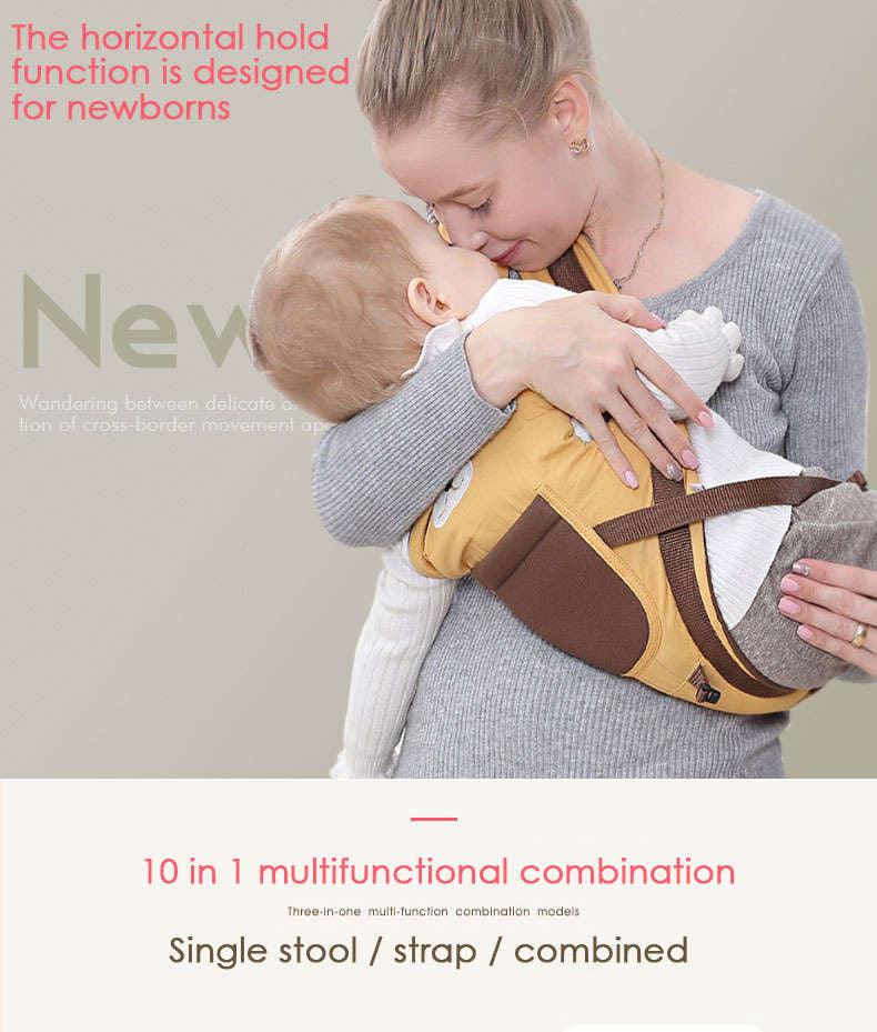 CURVEAR®️ 10-In-1 Baby Carrier With Hip Seat-Ergonomic,Carrier Chest Breathable 360 Breastfeed Forward And Back Carry For Newborns And Older Babies For 3 To 36 Months Baby,Max Weight Up To 15 Kgs,Brown