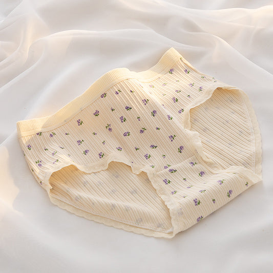 Curvear Girls' Pure Cotton Underwear – Small Flowers Lace Thread Panties for Comfort Pack 5