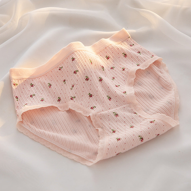 Curvear Girls' Pure Cotton Underwear – Small Flowers Lace Thread Panties for Comfort Pack 5