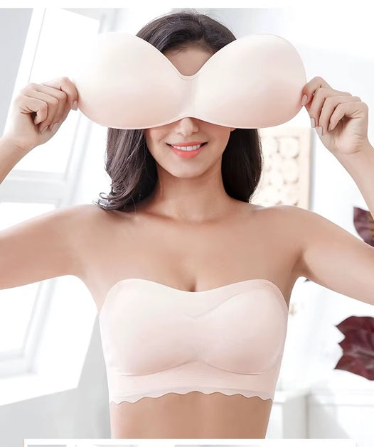 Curvear Large size bra without straps, big breasts, small wedding dresses gathered up non-slip invisible underwear.
