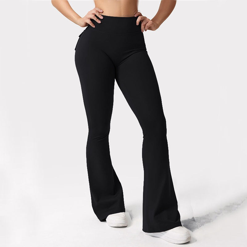 Curvear Back Work Pocket Micro Yoga Pants Flared Joggers High Waist Yoga Pants Activewear Trousers Butt Lifting Gym Yoga Leggings Flare Activewear Leggings with Stretch