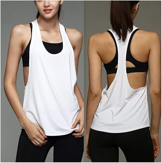 Curvear Women's Racerback Fiber Yoga Shirt Sports Shirt Athletic Fitness Precious Y-Stripe Workout Running Pilates 2 Pack