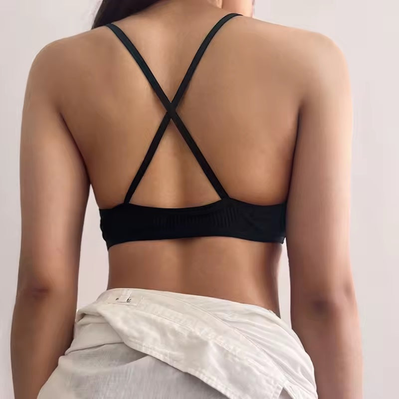 Curvear Comfort Cotton Sports Bra for Women - Thin Style Bralette, Sexy Deep V Triangle Cup, Cross Tank Top for Yoga & Gym 3 Pack