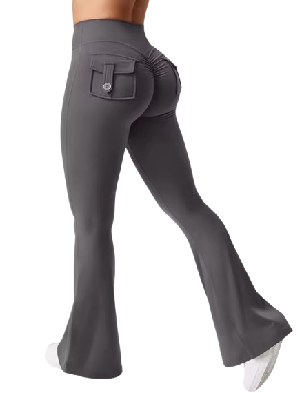 Curvear Back Work Pocket Micro Yoga Pants Flared Joggers High Waist Yoga Pants Activewear Trousers Butt Lifting Gym Yoga Leggings Flare Activewear Leggings with Stretch