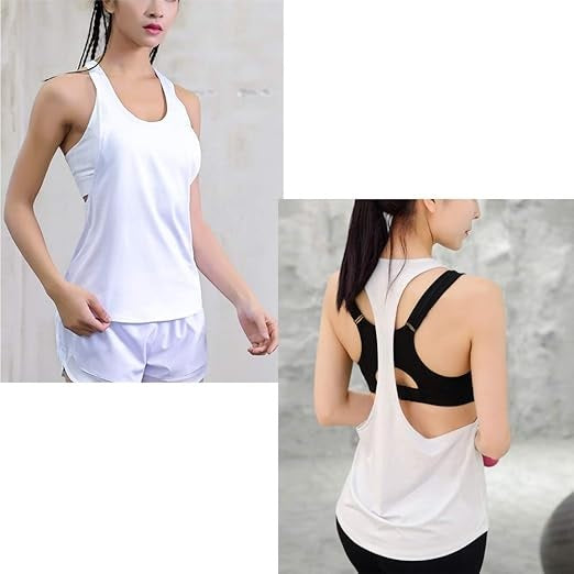 Curvear Women's Racerback Fiber Yoga Shirt Sports Shirt Athletic Fitness Precious Y-Stripe Workout Running Pilates 2 Pack