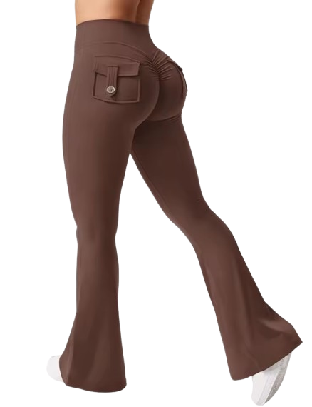 Curvear Back Work Pocket Micro Yoga Pants Flared Joggers High Waist Yoga Pants Activewear Trousers Butt Lifting Gym Yoga Leggings Flare Activewear Leggings with Stretch
