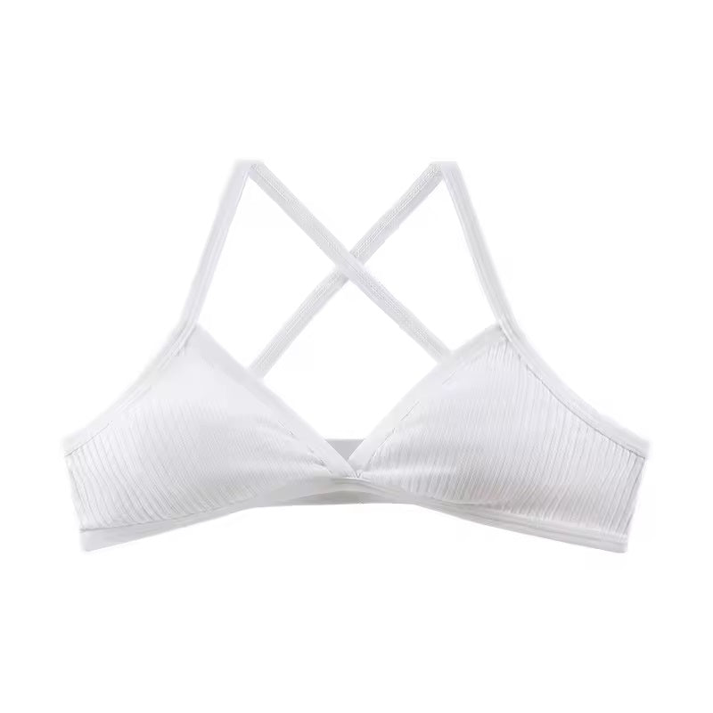 Curvear Comfort Cotton Sports Bra for Women - Thin Style Bralette, Sexy Deep V Triangle Cup, Cross Tank Top for Yoga & Gym 3 Pack