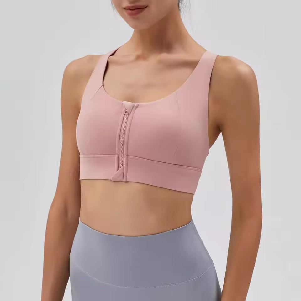 Curvear Zip Front Sports Bra for Women Wireless Bras with Support and Lift Seamless One Piece Cup Yoga Wear Tank Top Bra