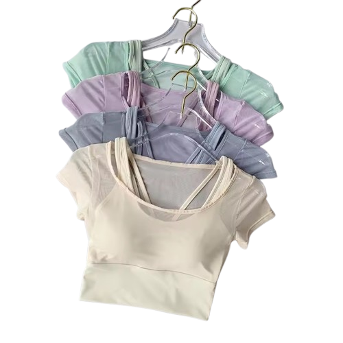 Curvear Yoga Top Women's Pilates Training Fitness Suit Chest Cushion Yoga Suit Top Quick Drying Sports Short Sleeved Breathable