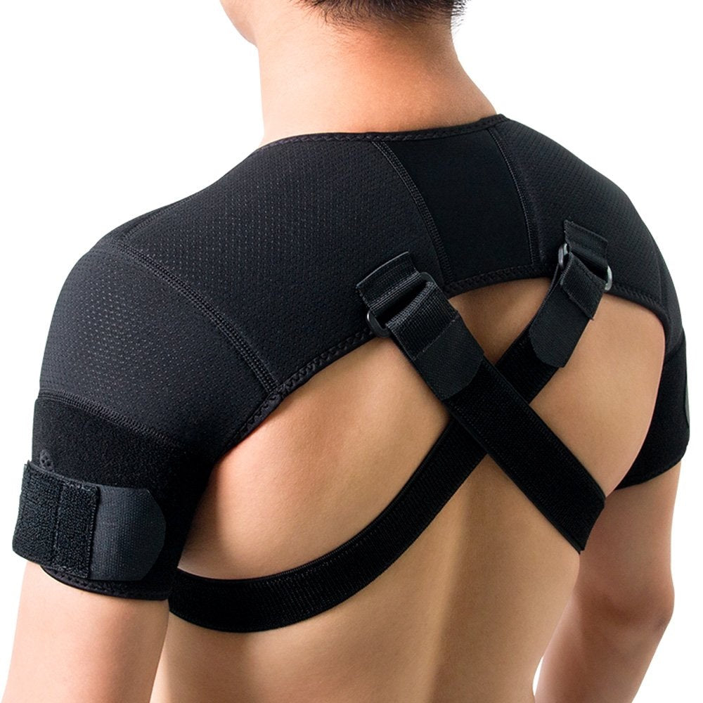 Curvear Double Shoulder Brace Adjustable Sports Shoulder Support Belt Back Pain Relief Double Bandage Cross Compression