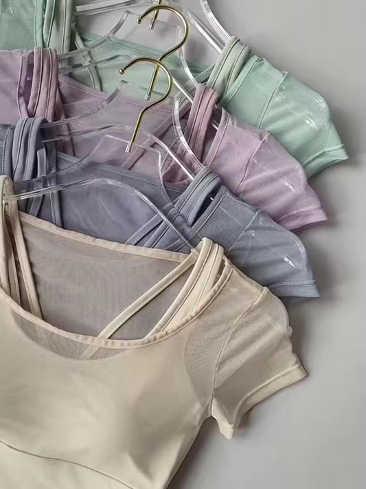 Curvear Yoga Top Women's Pilates Training Fitness Suit Chest Cushion Yoga Suit Top Quick Drying Sports Short Sleeved Breathable