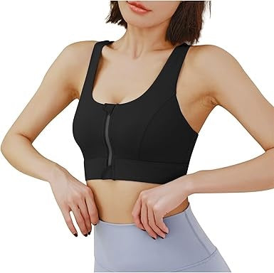 Curvear Zip Front Sports Bra for Women Wireless Bras with Support and Lift Seamless One Piece Cup Yoga Wear Tank Top Bra