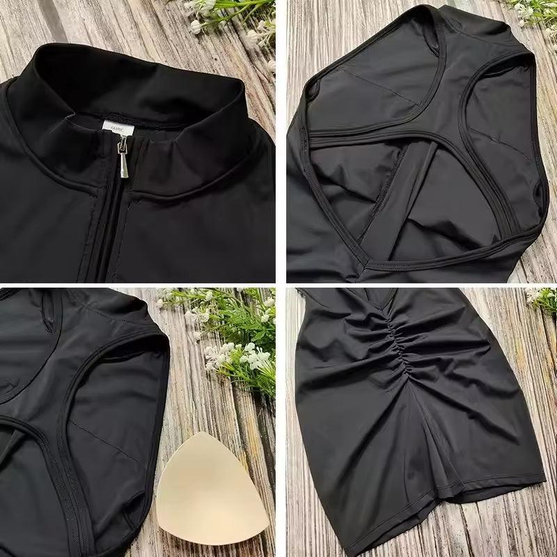 Curvear Jumpsuit Summer Short Sleeveless Zipper Sports Wear Gym Fitness Sports Bodysuits Women Dance Running Workout Yoga Suit