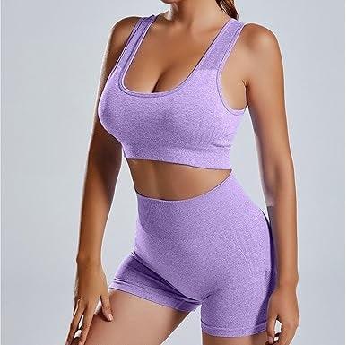 Curvear Workout Sets for Women 2 Piece Outfits Seamless Ribbed Crop Tank Top Sports Bra High Waist Biker Shorts Yoga Leggings