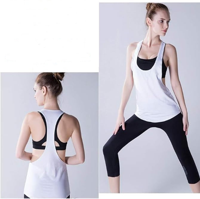 Curvear Women's Racerback Fiber Yoga Shirt Sports Shirt Athletic Fitness Precious Y-Stripe Workout Running Pilates 2 Pack