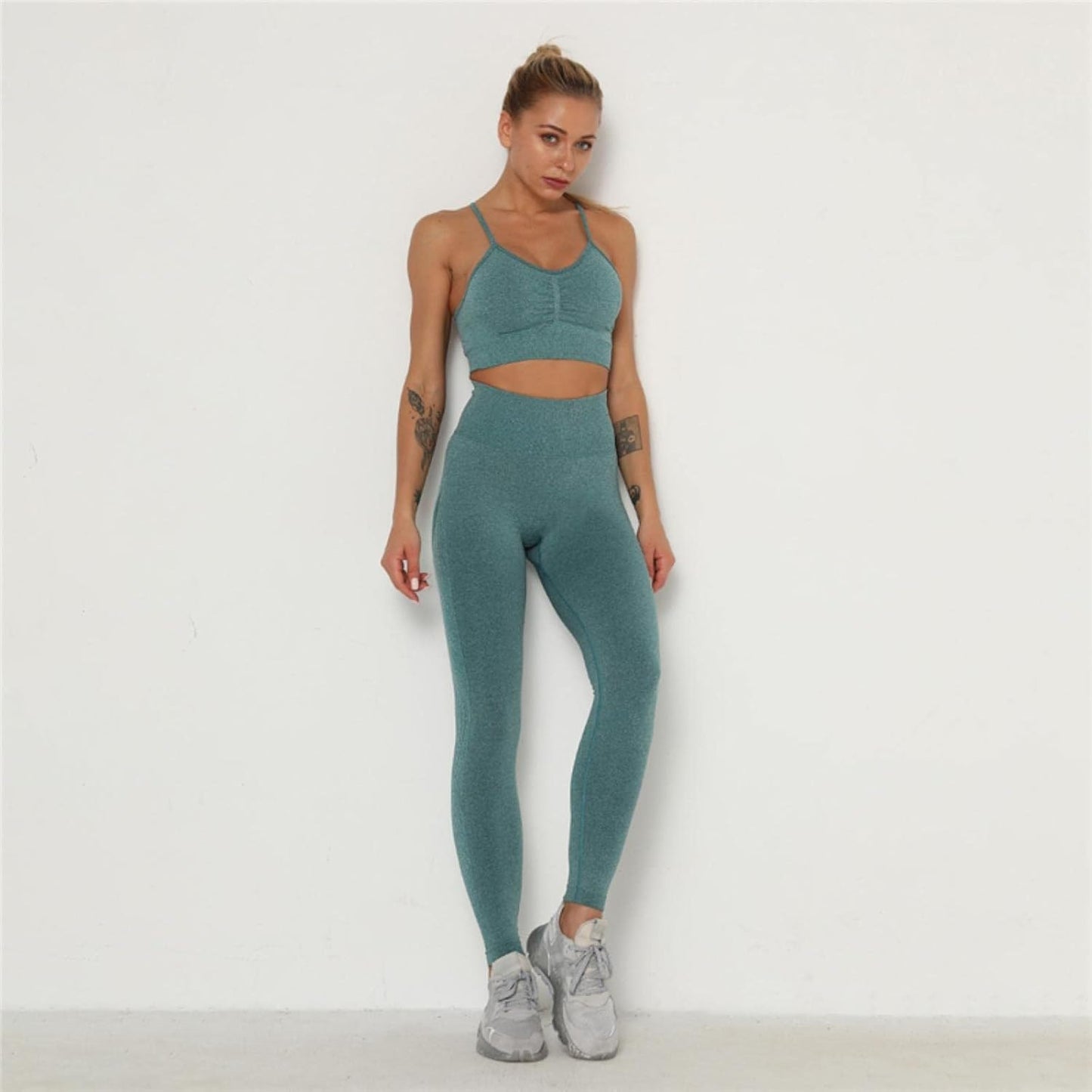 Curvear 2Pcs Seamless Gym Sets Fitness Sports Suits Womens Clothing High Waist Booty Leggings Sports Bra Running Athletic Wear Yoga Sets