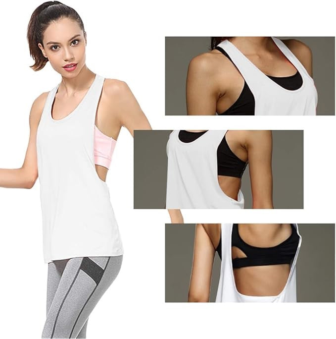 Curvear Women's Racerback Fiber Yoga Shirt Sports Shirt Athletic Fitness Precious Y-Stripe Workout Running Pilates 2 Pack