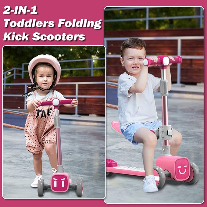 Curvear Unbreakable & Never Fall Down 2-in-1 Scooters Kids 3 Wheel Kick Scooter for Boys Girls Ages 3-8, Adjustable Height & Removable Seat, Widened Non-Slip Deck, More Safer for Beginner Toddlers.