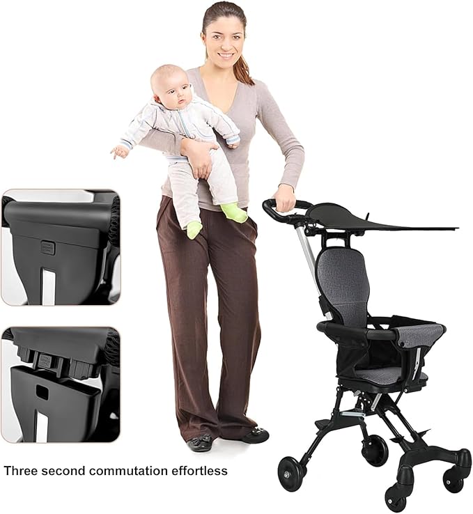 Curvear Convertible Baby Stroller, Portable Two-Way Stroller Foldable Travel Pushchair with Adjustable Canopy, 360° Universal Wheel Travel Lie-Flat Baby Prams with Reversible Handle Adjustable Seat.