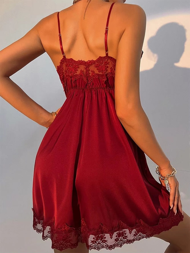 Women's Satin Lace Robe & Nightgown Set – Sexy Lingerie Sleepwear, Soft Silky Nightdress with Robe – Elegant V-Neck Chemise & Belted Kimono for Bridal, Honeymoon, Lounge, Valentine's Gift