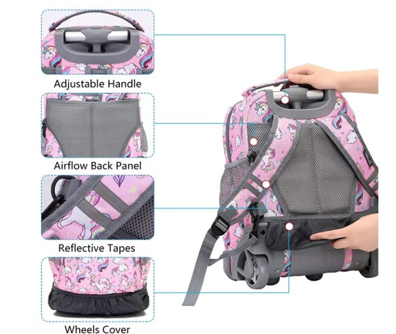 CURVEAR®️Rolling Backpack 16 Inch, Wheeled Laptop Backpack with Wheels for Girls Boys School, Unicorn, Modern, Unicorn, 16 inches, Modern