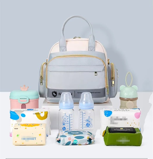 Curvear Fashion Color Matching Portable Mummy Bag Big Capacity Lady One Shoulder Bag Multi-functional Maternal Baby Supplies Storage Bag.