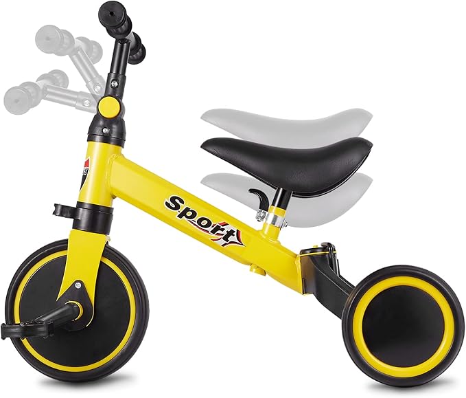 Curvear 7-in-1 Toddler Bike with Push Handle - Tricycles for Ages 1 to 3, Adjustable Seat Height, Removable Pedals, Baby Balance Bike for Boys and Girls.