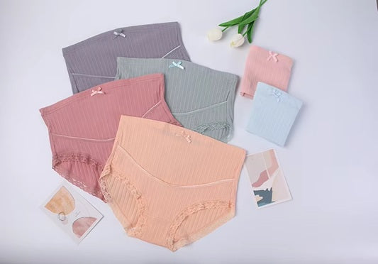 Curvear High Waist Cotton Panties for pregnant Women Over Bump Maternity Underwear Pregnancy Shorts Pants With Adjustable Elastic Band.