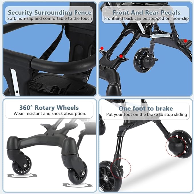 Curvear Convertible Baby Stroller, Portable Two-Way Stroller Foldable Travel Pushchair with Adjustable Canopy, 360° Universal Wheel Travel Lie-Flat Baby Prams with Reversible Handle Adjustable Seat.