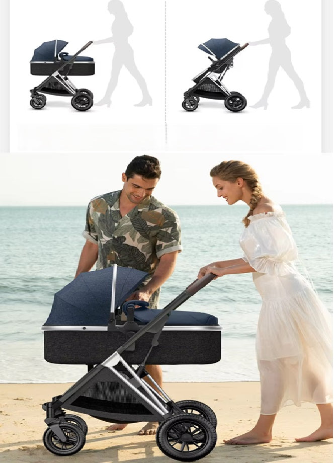 Curvear®️2 in 1 Convertible Baby Stroller, High Landscape Baby Stroller w/Reversible Seat, Removable Footmuff, Adjustable Backrest & Canopy, Foldable Infant Pram Stroller for 0-36 Months Babies, Pink.