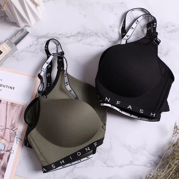 Curvear Women's Bra Sexy Lingerie Letter Printed Underwear Alphabet Adjusted-Straps Push Up Cotton Breathable Bra.