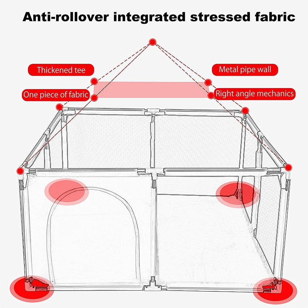 CURVEAR®️Large Baby Play yard 74x51 Inch Activity Center with Shooting & Pull Ring, Blue, No Mat or Ocean Balls Included.