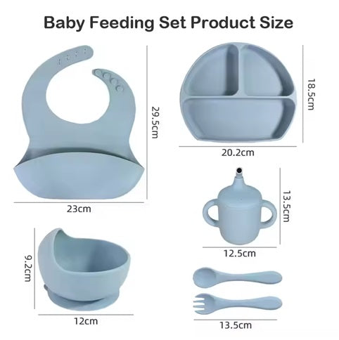 Curvear New Arrivals Kitchen Baby Accessories Set 6 pcs Dinner Plate Bowl And Spoon BPA Free Silicone Weaning Baby Feeding Set.