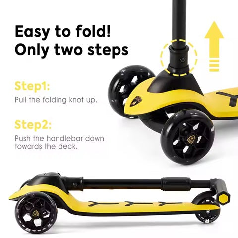 Curvear Scooter for Kids Ages 3-7 - Kids Scooters with Light Up Wheels & LED Deck, 3 Wheel Scooter for 3+ Year Old Girl Boy, 4 Level Height Adjustable Foldable Children Scooter Toddler Scooter
