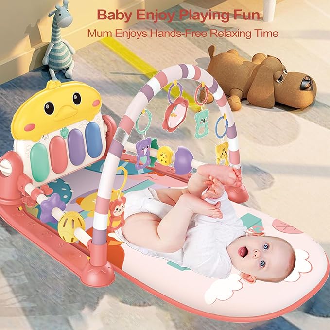 Curvear Baby Gym Play Mats for Floor Musical Activity Center Baby Piano Gym Mat Tummy Time Mat for Newborn, Gifts for Baby Newborn Toddler Infants Boys Girls 0-36 Months.