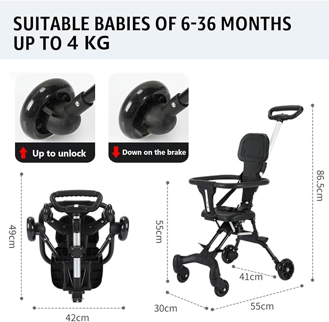 Curvear Convertible Baby Stroller, Portable Two-Way Stroller Foldable Travel Pushchair with Adjustable Canopy, 360° Universal Wheel Travel Lie-Flat Baby Prams with Reversible Handle Adjustable Seat.