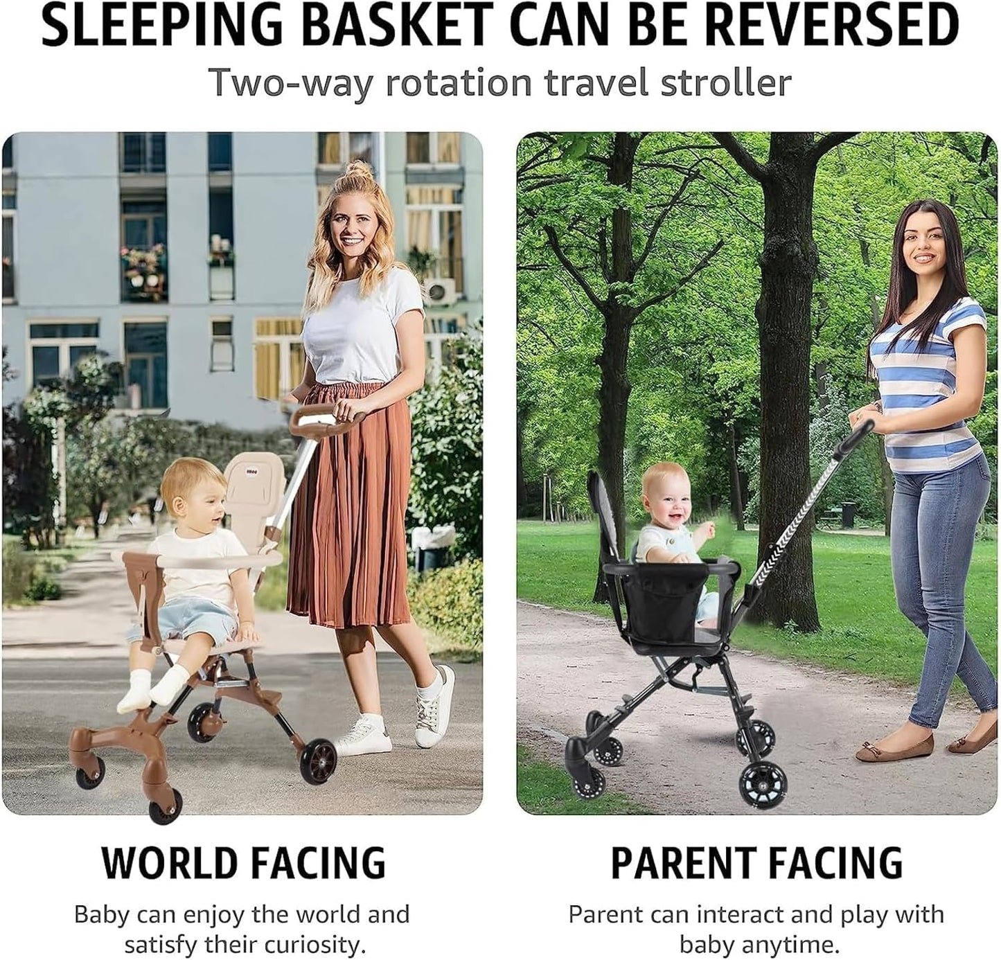 Curvear Convertible Baby Stroller, Portable Two-Way Stroller Foldable Travel Pushchair with Adjustable Canopy, 360° Universal Wheel Travel Lie-Flat Baby Prams with Reversible Handle Adjustable Seat.