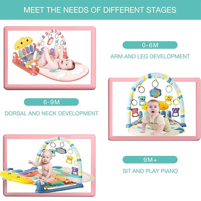 Curvear Baby Gym Play Mats for Floor Musical Activity Center Baby Piano Gym Mat Tummy Time Mat for Newborn, Gifts for Baby Newborn Toddler Infants Boys Girls 0-36 Months.