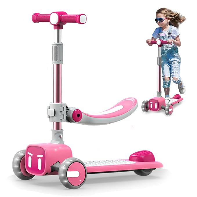 Curvear Unbreakable & Never Fall Down 2-in-1 Scooters Kids 3 Wheel Kick Scooter for Boys Girls Ages 3-8, Adjustable Height & Removable Seat, Widened Non-Slip Deck, More Safer for Beginner Toddlers.