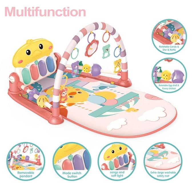 Curvear Baby Gym Play Mats for Floor Musical Activity Center Baby Piano Gym Mat Tummy Time Mat for Newborn, Gifts for Baby Newborn Toddler Infants Boys Girls 0-36 Months.