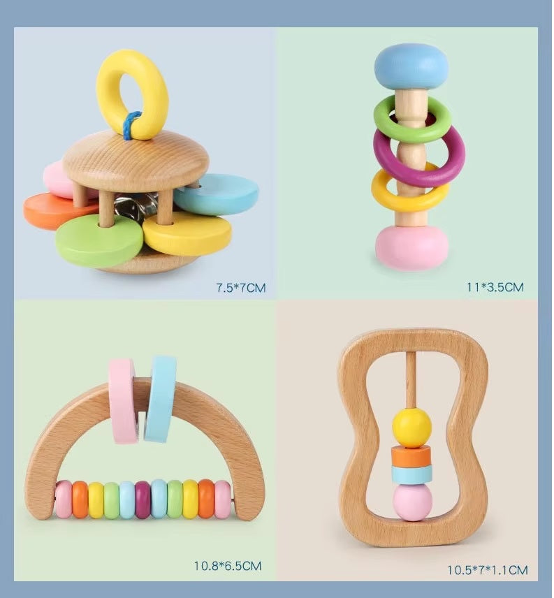 CURVEAR®️ Wooden Baby Rattle Crib Toys, Montessori Educational Mobile, Stroller Toy for Girls and Infants.