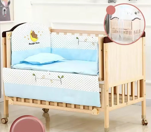 Baby Crib - 108×64×89cm Solid Wood Cradle, Large Splicing Bed, Multifunctional Newborn BB Cot with Safety Design