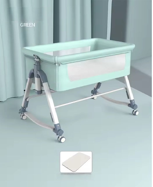 Curvear Portable Movable Crib Can Be Folded High and Low Adjustable Splicing Bed Modern Simple Baby Cradle Bed.