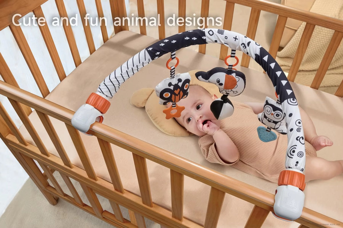 Curvear Kids Black and White Baby Toys, Stroller Activity Toy,High Contrast Rattle Toy & Soft Book Set ,Tummy Time Plush Hanging Toys ,Early Educational Toys for Infant Babies 0 3 6 9 12 Month